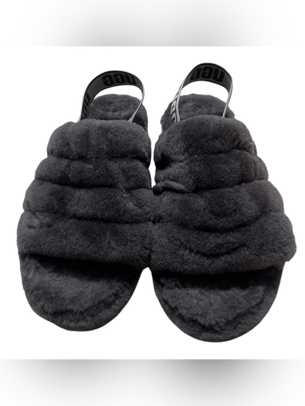 UGG Black Cozy Fluff Slide Sandals with Logo Sling